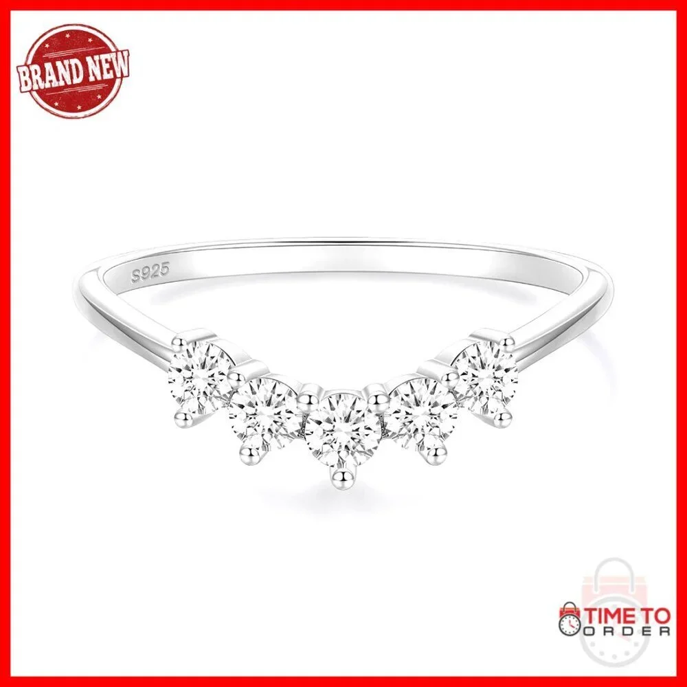 Sterling Silver Moissanite Wedding Band Size 6 Stackable Curved Eternity Ring